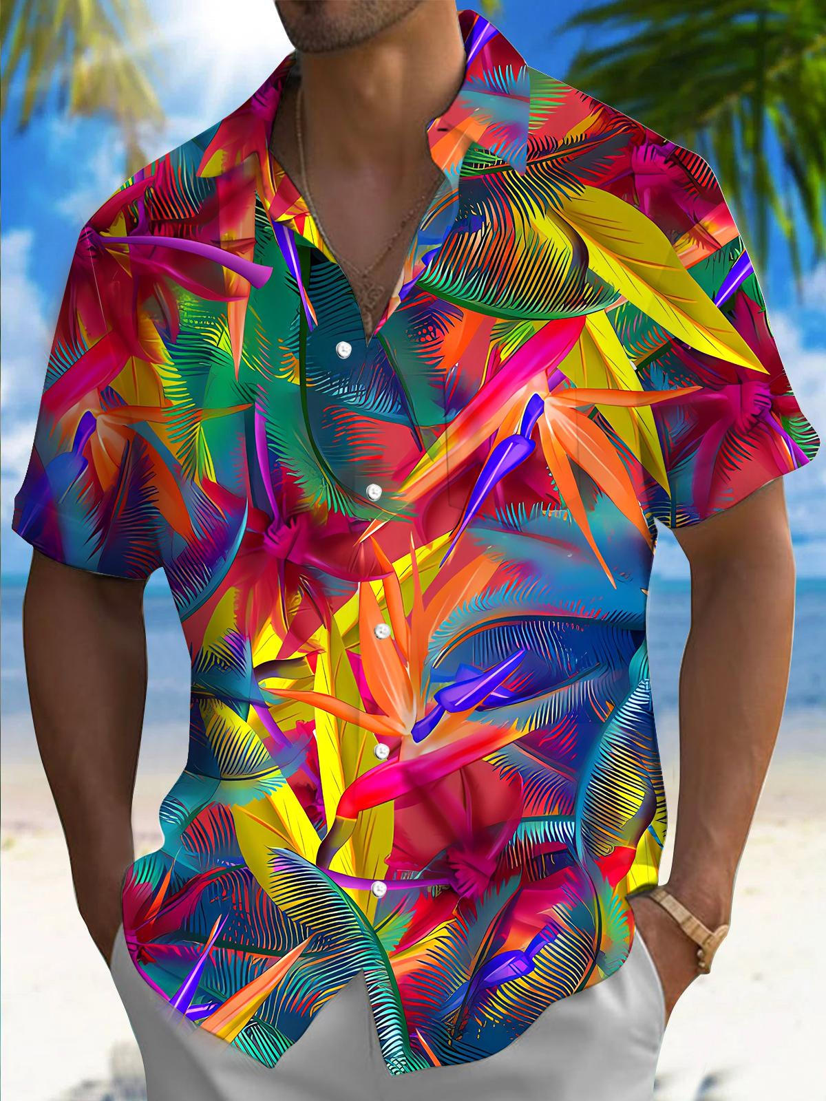 Men’s Blue Leaf Pattern Short Sleeve Shirt main image 1