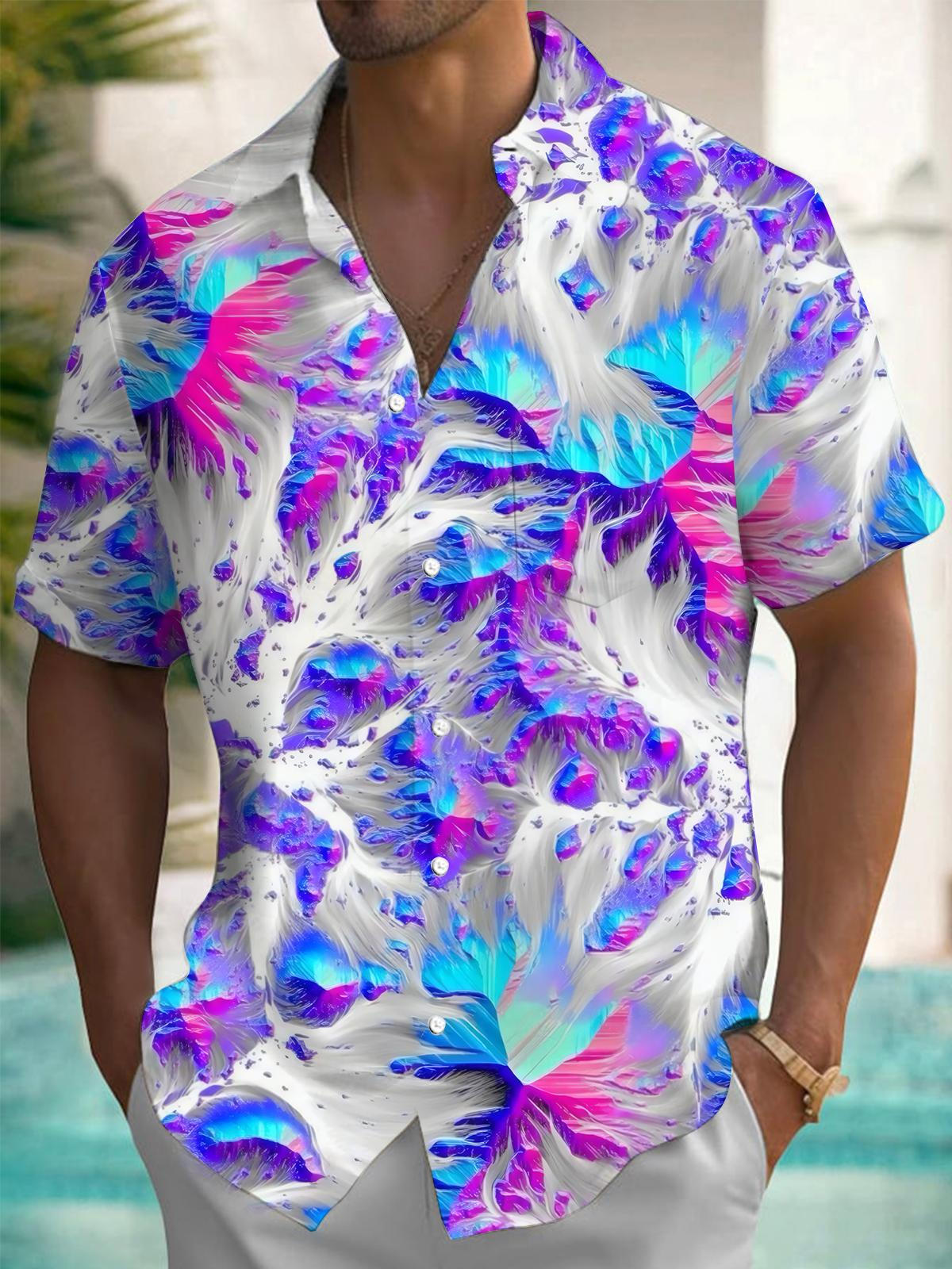 Abstract Gradient Print Men's Pocket Short Sleeve Shirts
