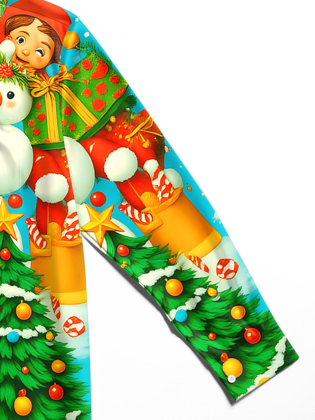 Christmas Tree Santa Claus Snowman Men's Pocket Long Sleeve Shirts