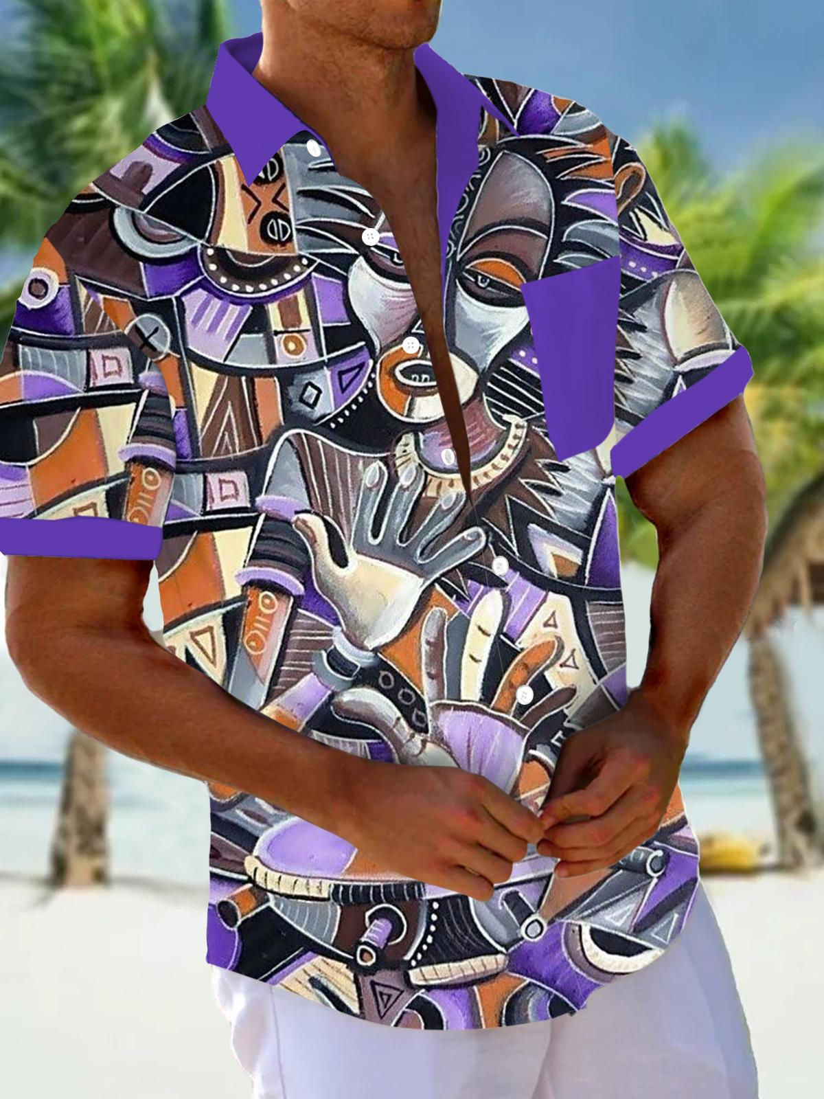 Abstract Art Print Men's Pocket Short Sleeve Shirts