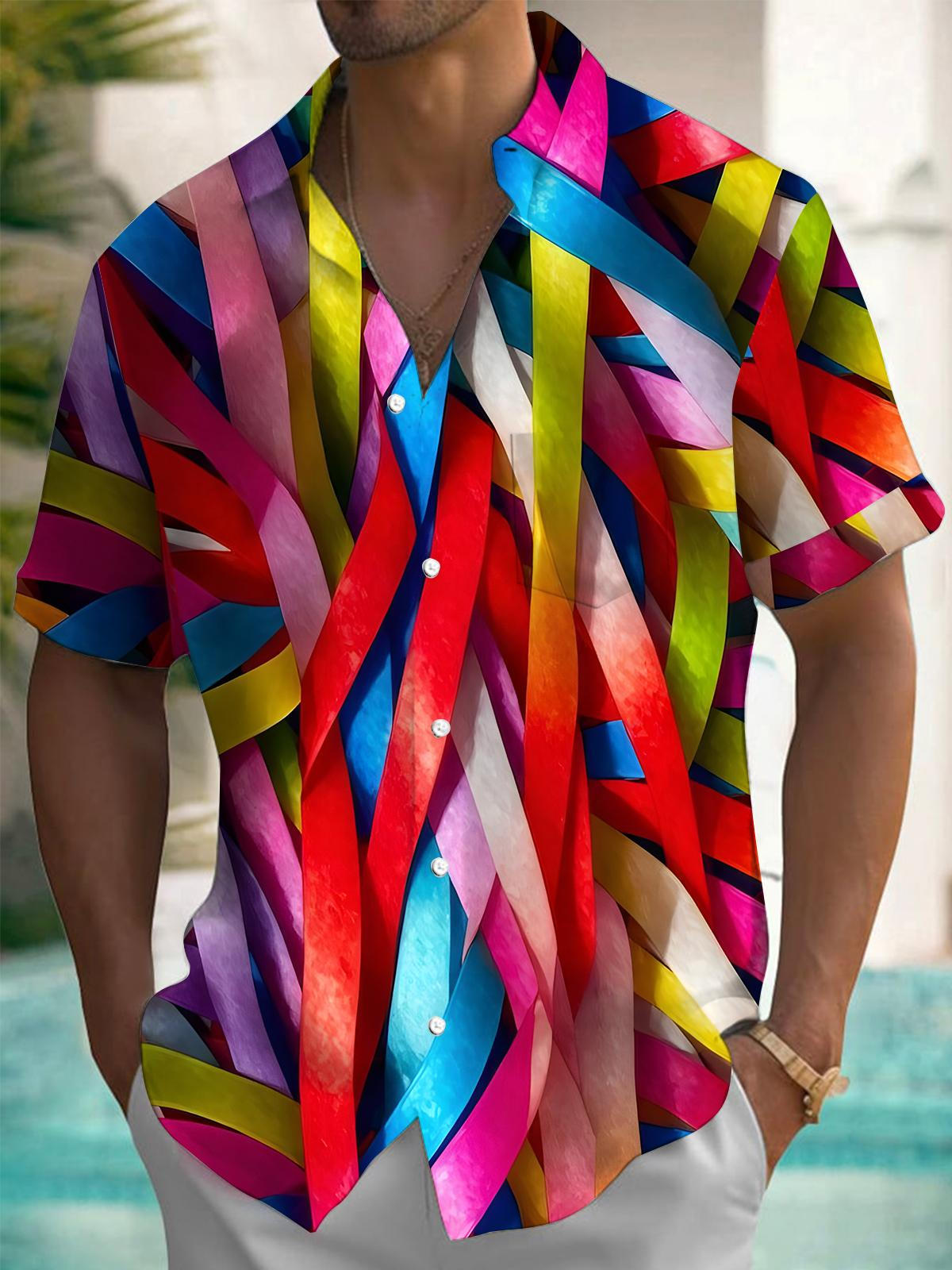 Ribbon Print Men's Pocket Short Sleeve Shirts