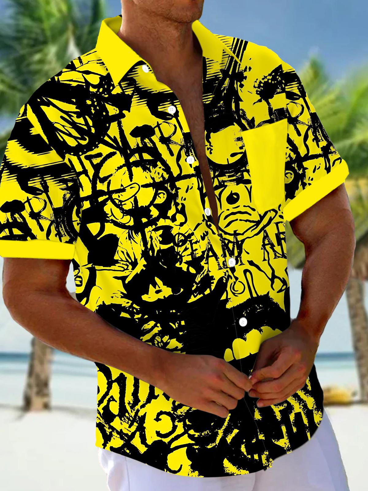 Abstract Print Men's Pocket Short Sleeve Shirts