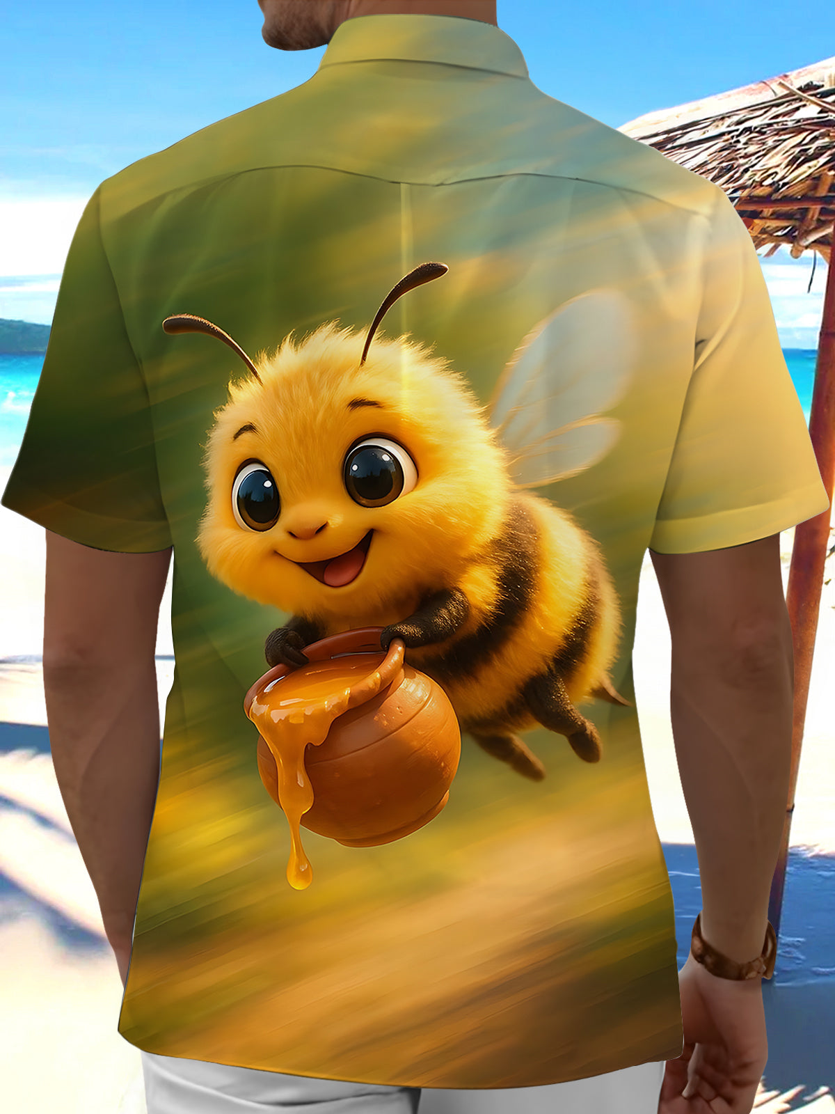 Bee Print Men's Pocket Short Sleeve Shirts