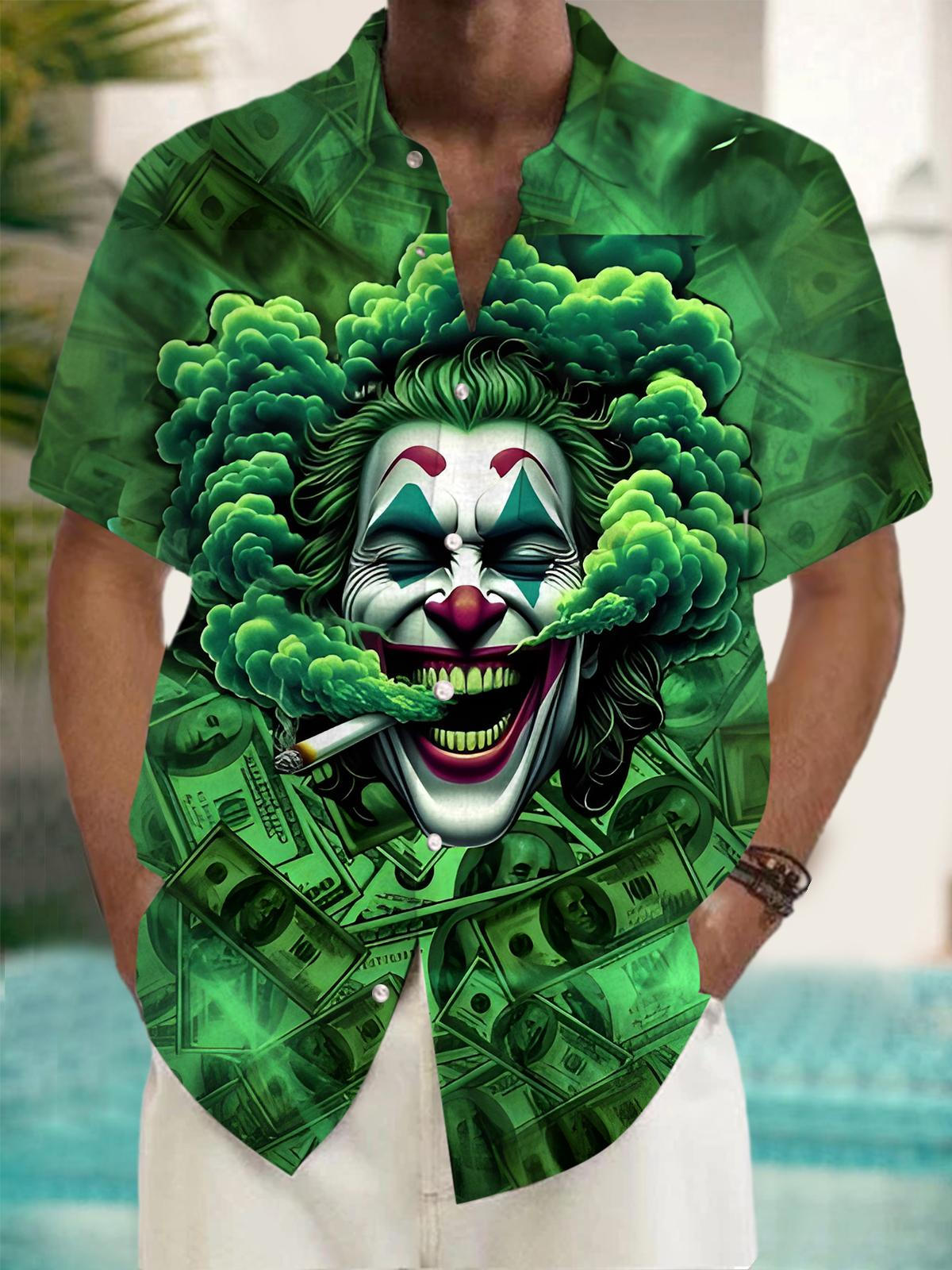 Joker Dollar Print Men's Pocket Short Sleeve Shirts