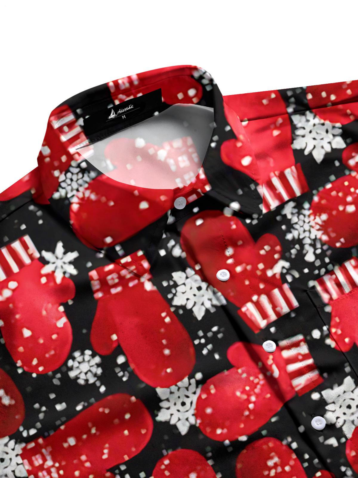 Christmas Red Glove Print Men's Pocket Short Sleeve Shirts