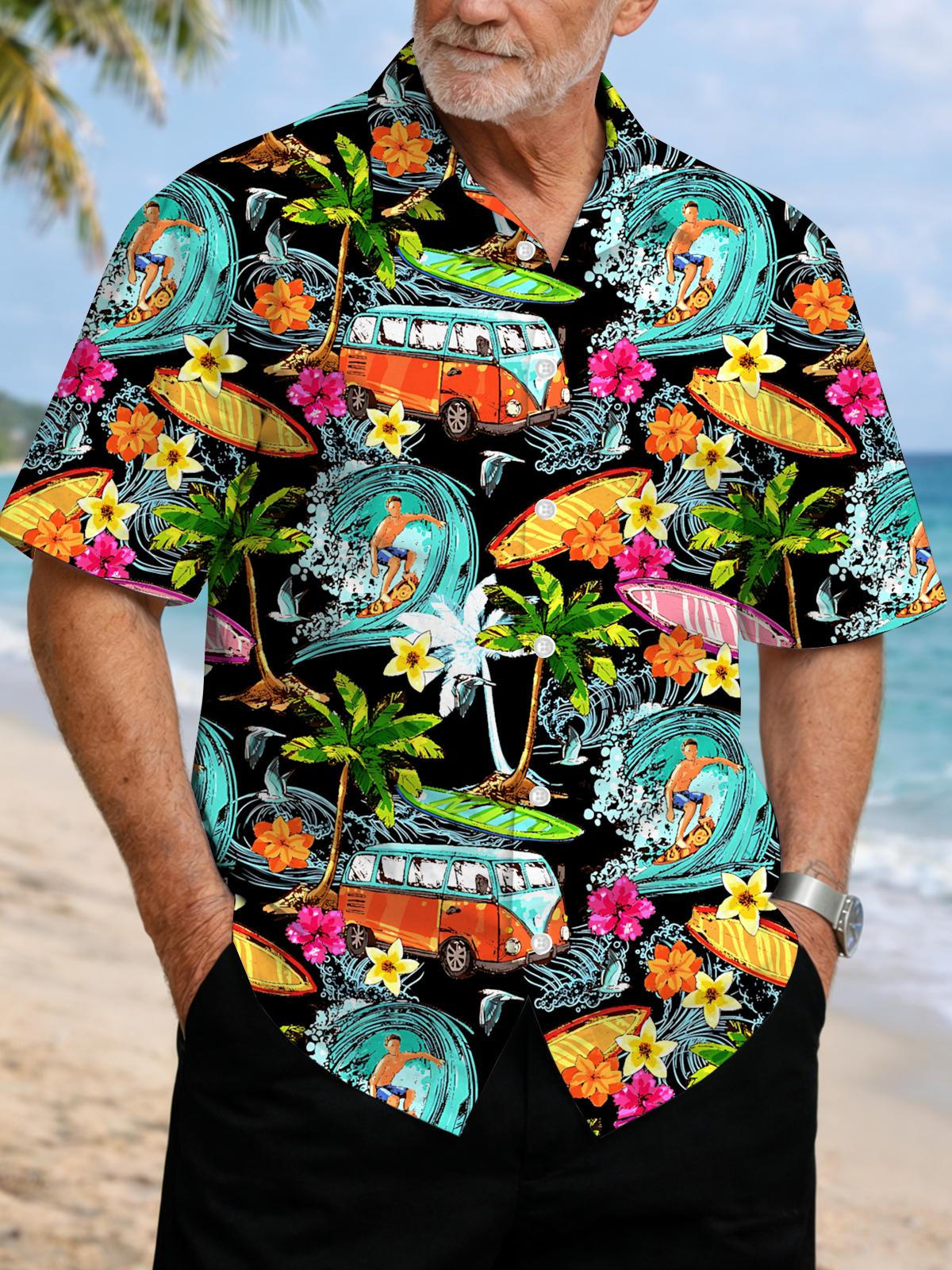 Hawaiian Print Men's Pocket Short Sleeve Shirts