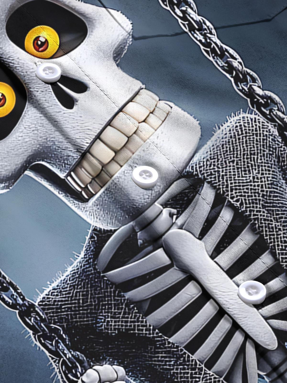 Funny Skull Swing Print Men's Pocket Long Sleeve Shirts