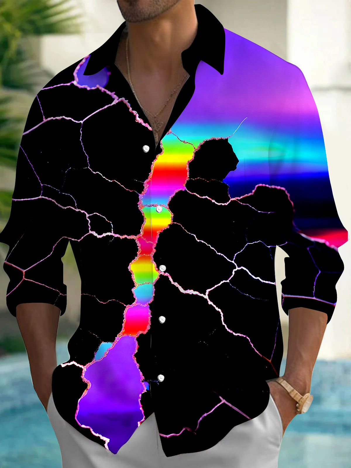 Abstract Men's Pocket Long Sleeve Shirts