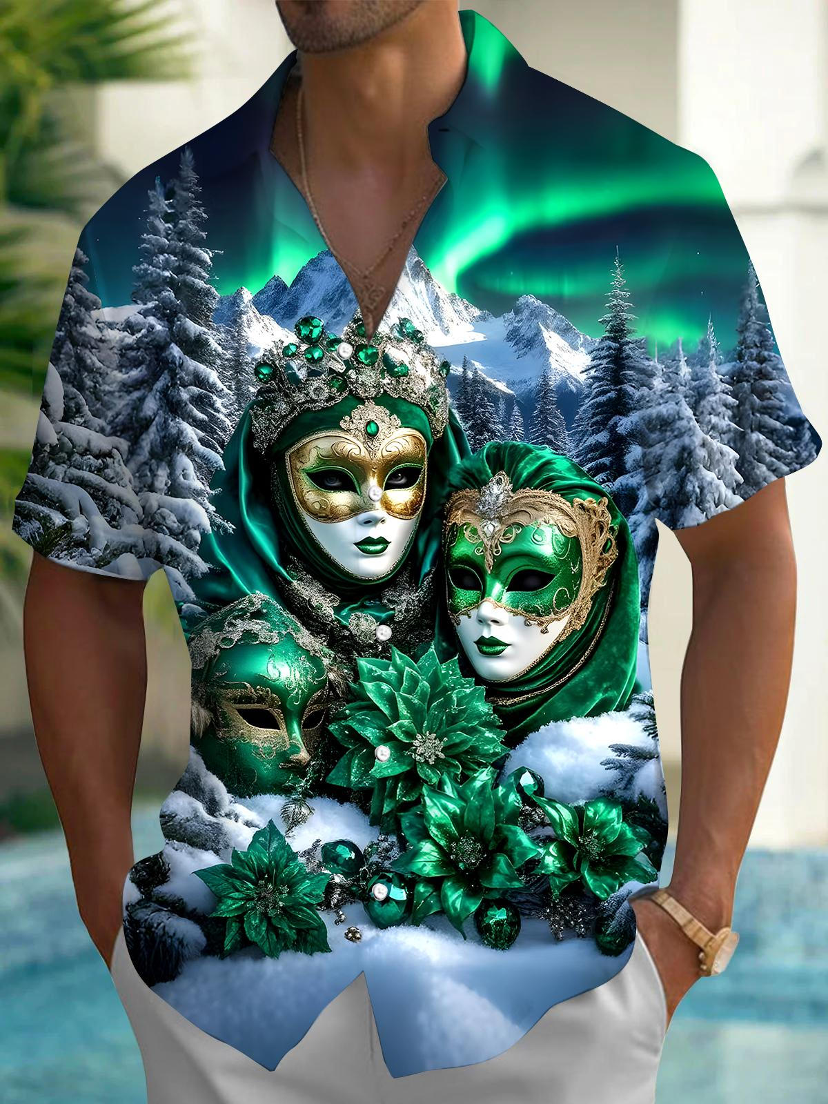 Aurora Forest Men's Pocket Short Sleeve Shirts