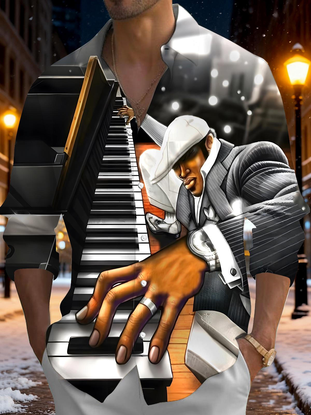 Piano Men's Pocket Long Sleeve Shirts