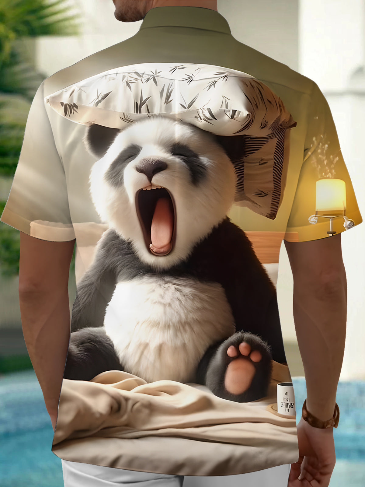 Panda Print Men's Pocket Short Sleeve Shirts