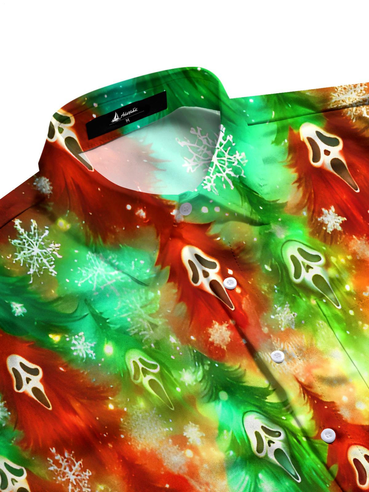 Funny Tie Dye Screaming Christmas Tree Snowflakes Xmas Men's Pocket Long Sleeve Shirts