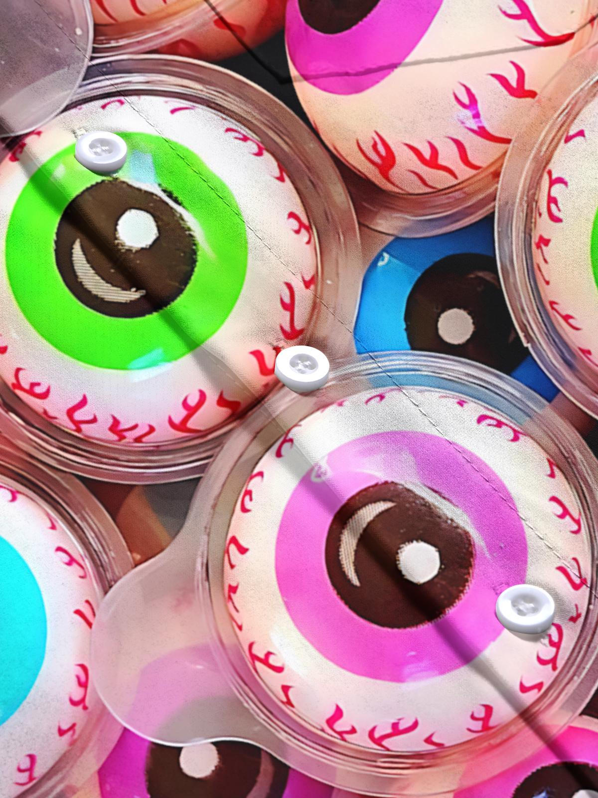 Halloween Eyeball Candy Print Men's Pocket Short Sleeve Shirts