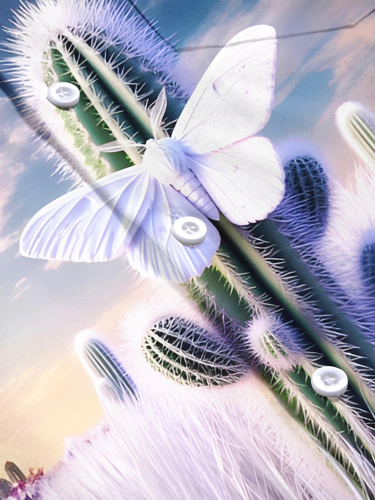 Winter Cactus Butterfly Men's Pocket Short Sleeve Shirts