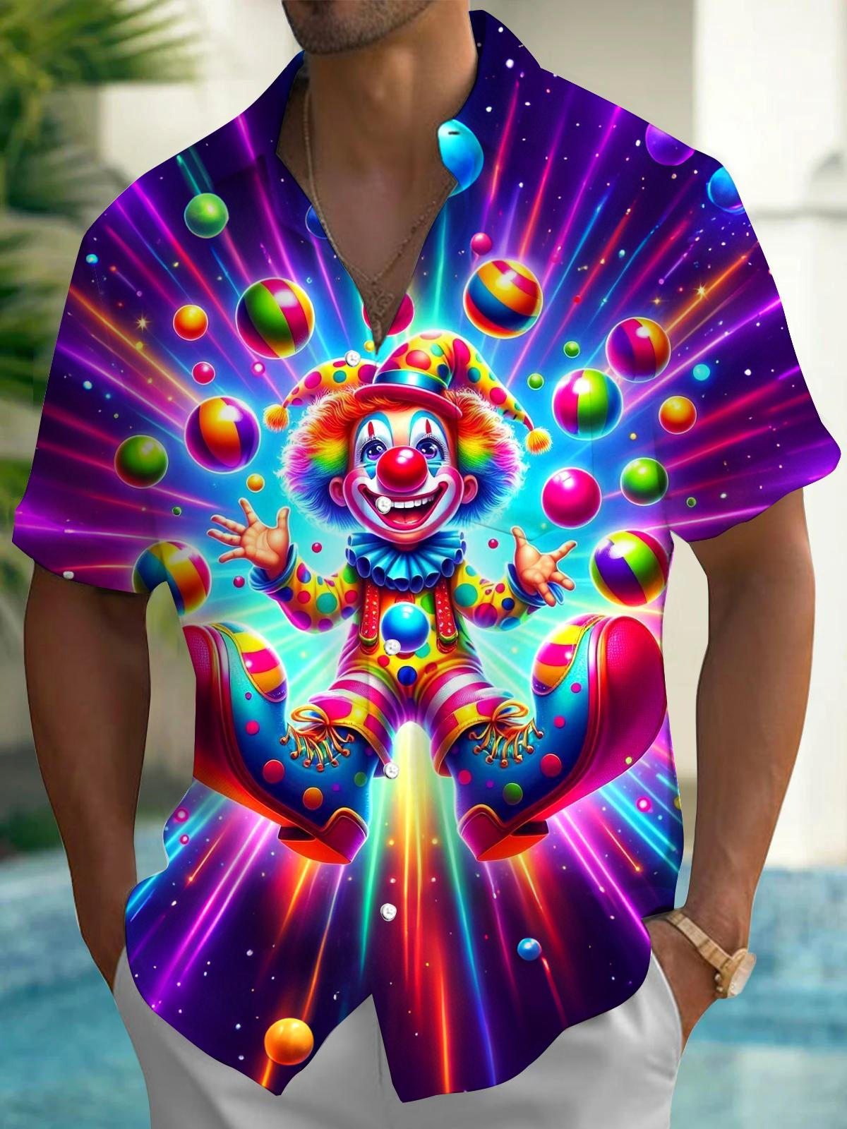 Clown Print Men's Pocket Short Sleeve Shirts