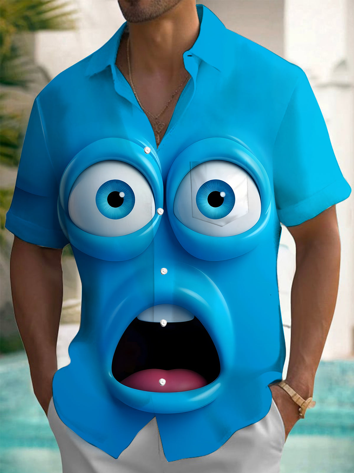 Funny Print Men's Pocket Short Sleeve Shirts