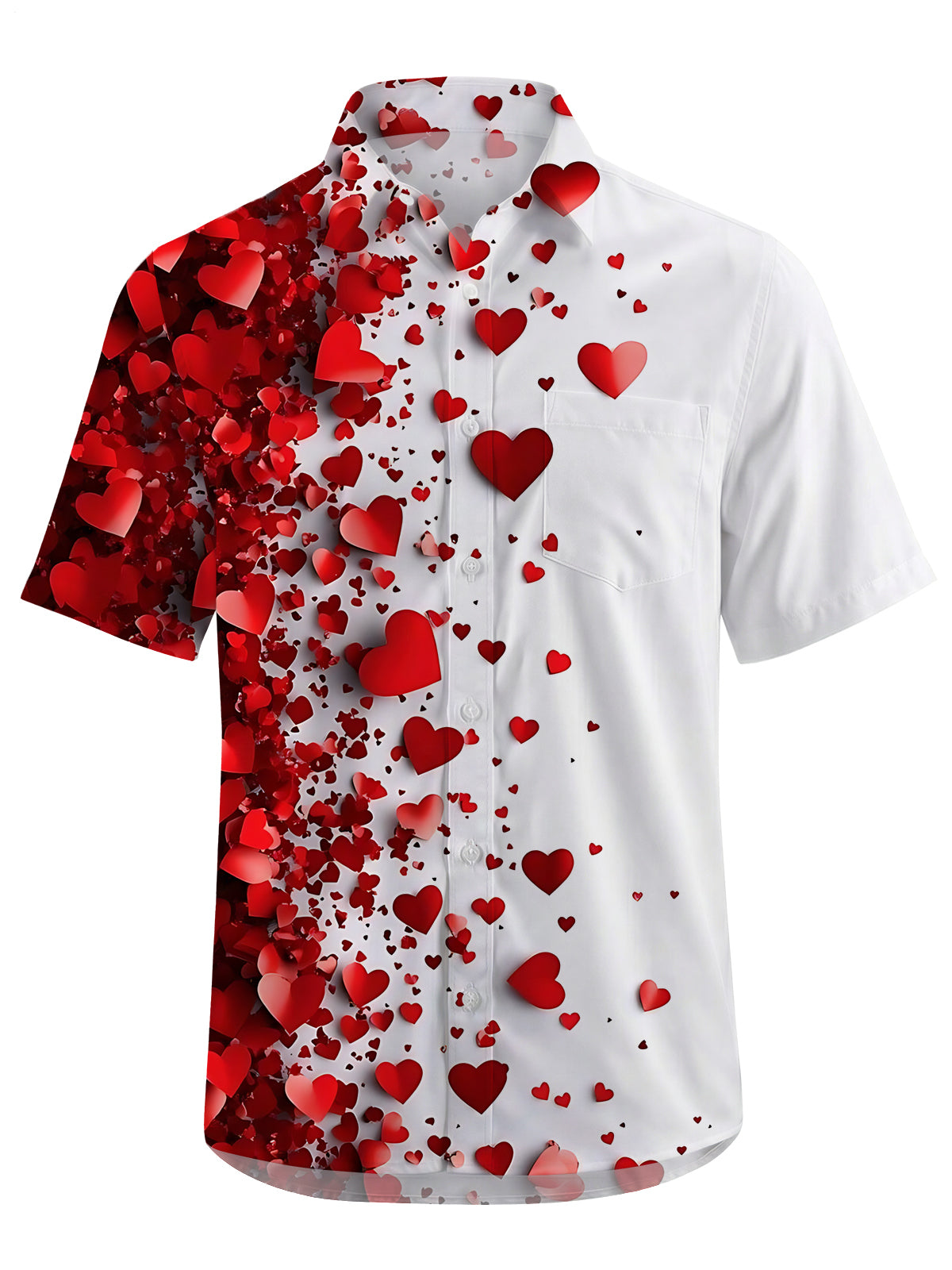 Valentine's Day Heart Print Men's Pocket Short Sleeve Shirts