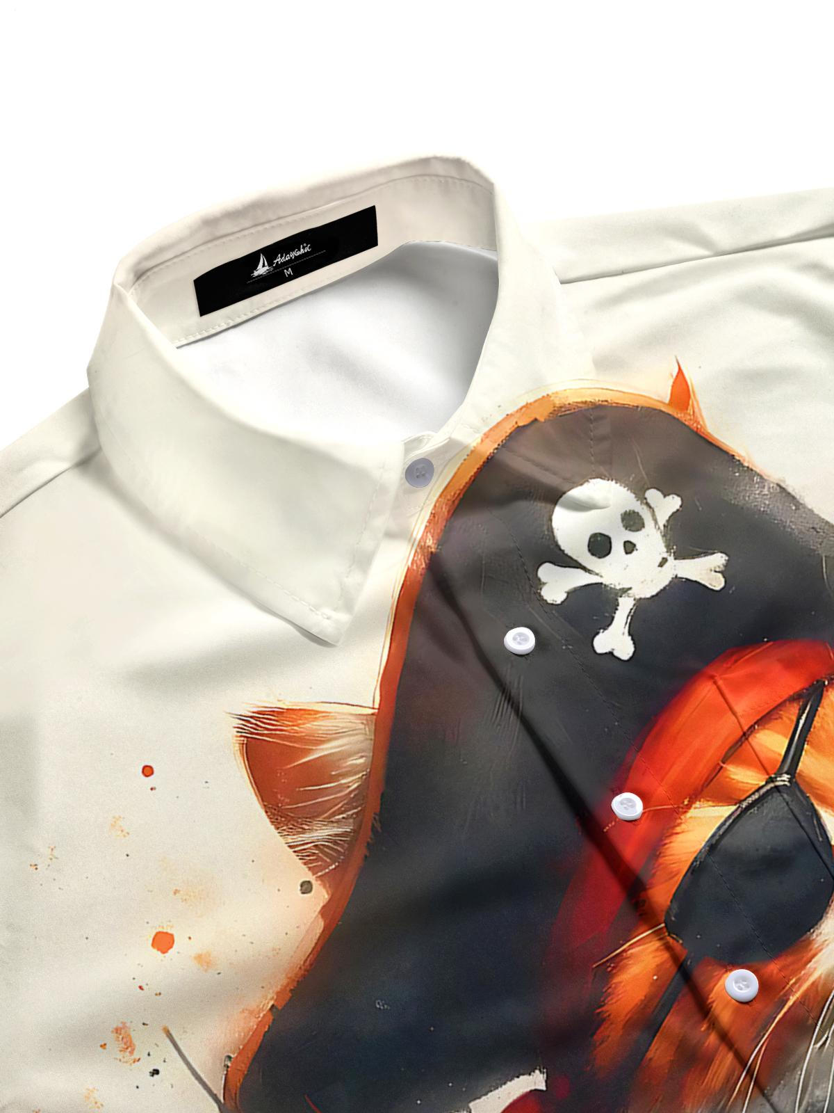 Pirate Cat Print Men's Pocket Short Sleeve Shirts