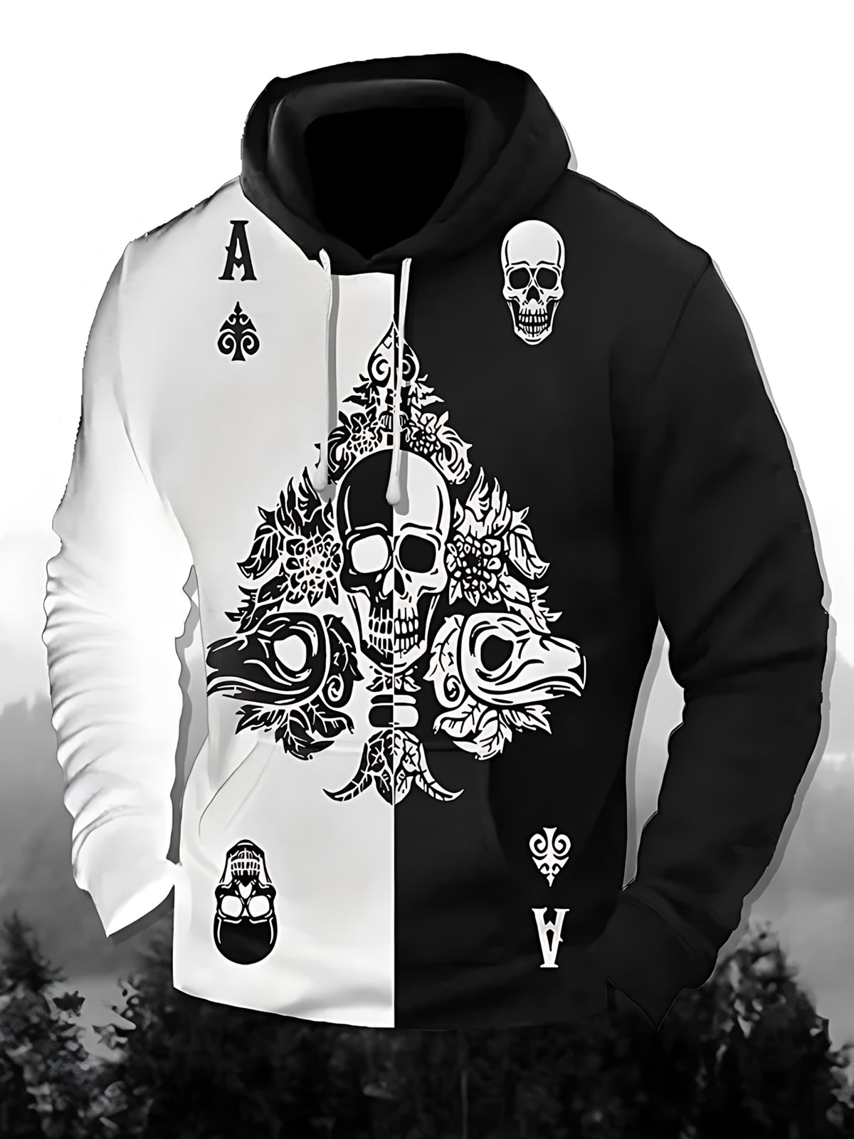 Skull Print Men's Long Sleeve Pocket Hoodies