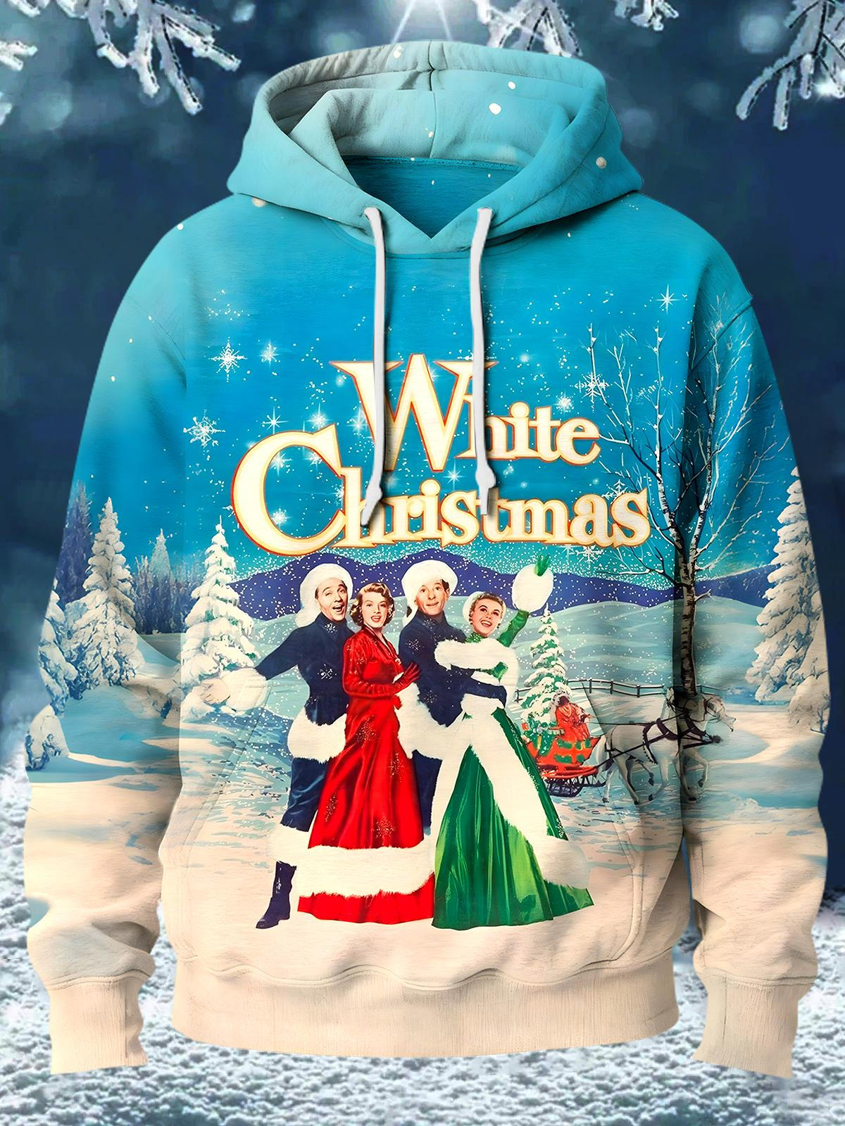 White Christmas Long Sleeve Hooded Pocket Men's Top