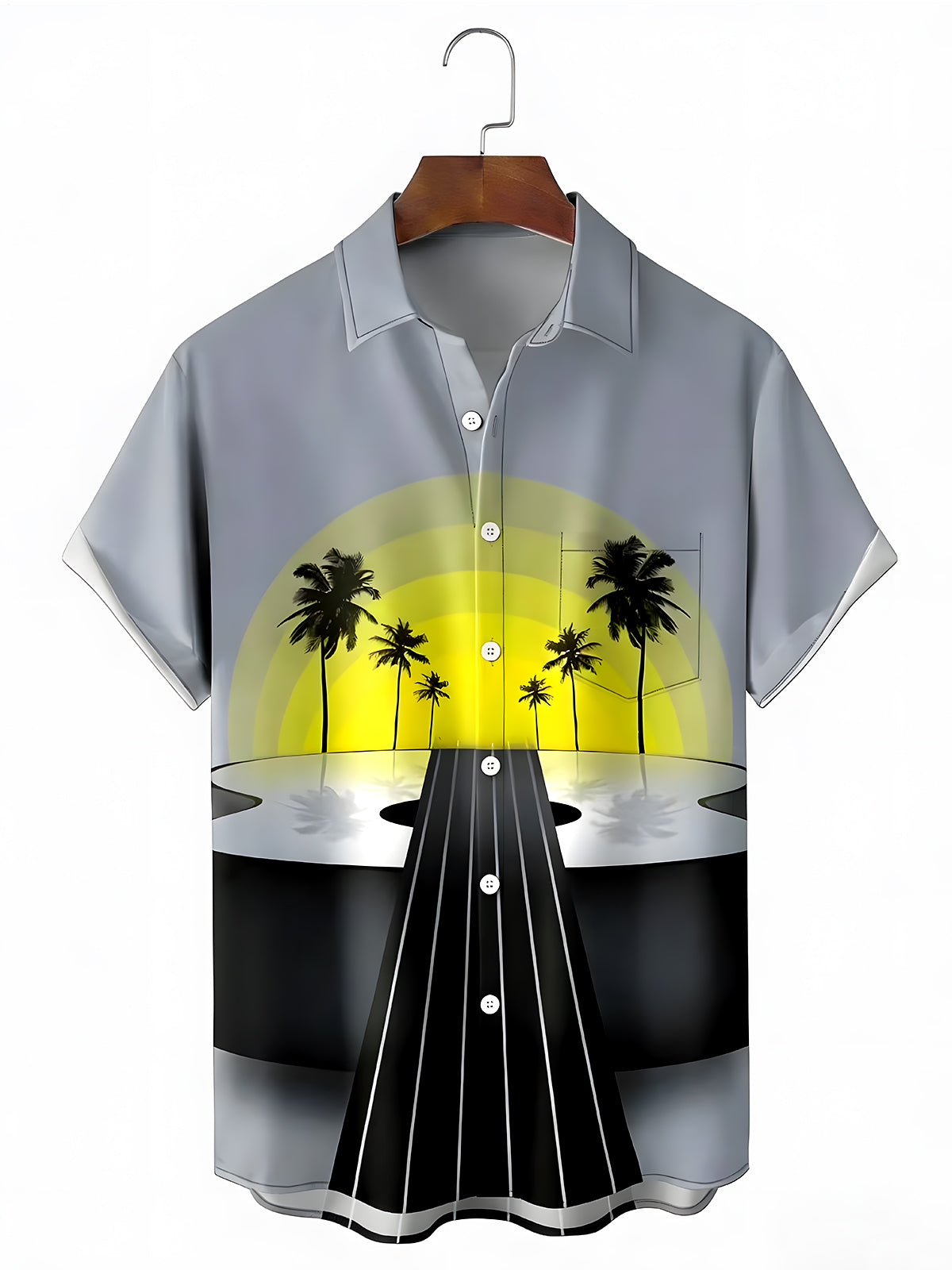 Hawaiian Coconut Tree Guitar Men's Pocket Short Sleeve Shirts