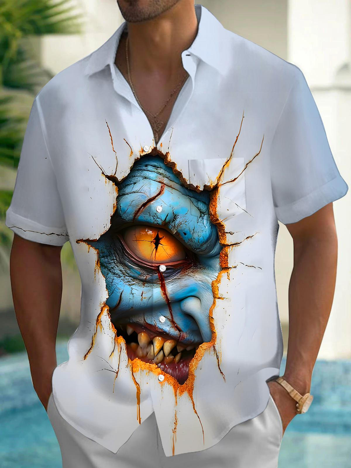Funny Abstract Face Men's Pocket Short Sleeve Shirts