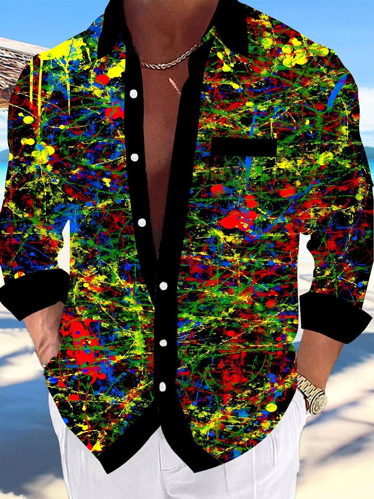 Tie Dye Men's Pocket Long Sleeve Shirts