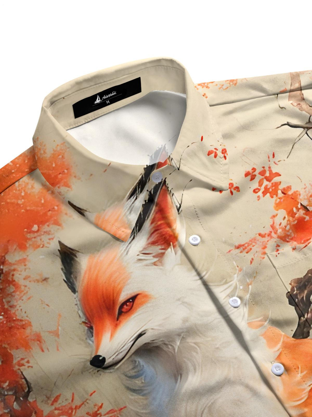 Fox Floral Print Men's Pocket Short Sleeve Shirts