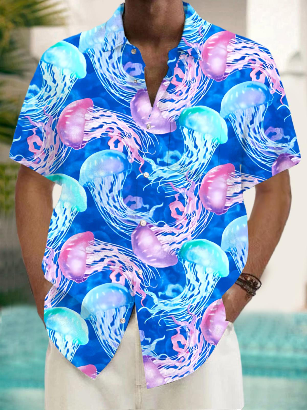 Jellyfish Print Men's Pocket Short Sleeve Shirts