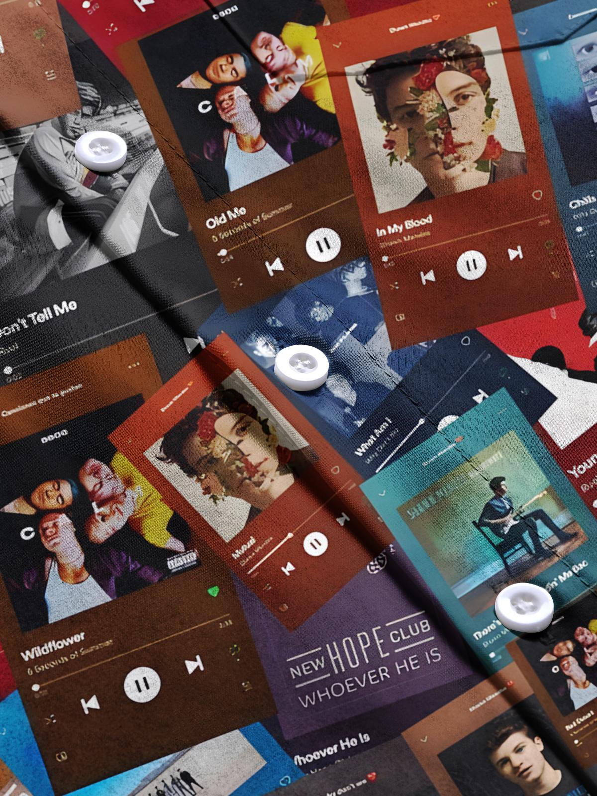 Music Print Men's Pocket Short Sleeve Shirts