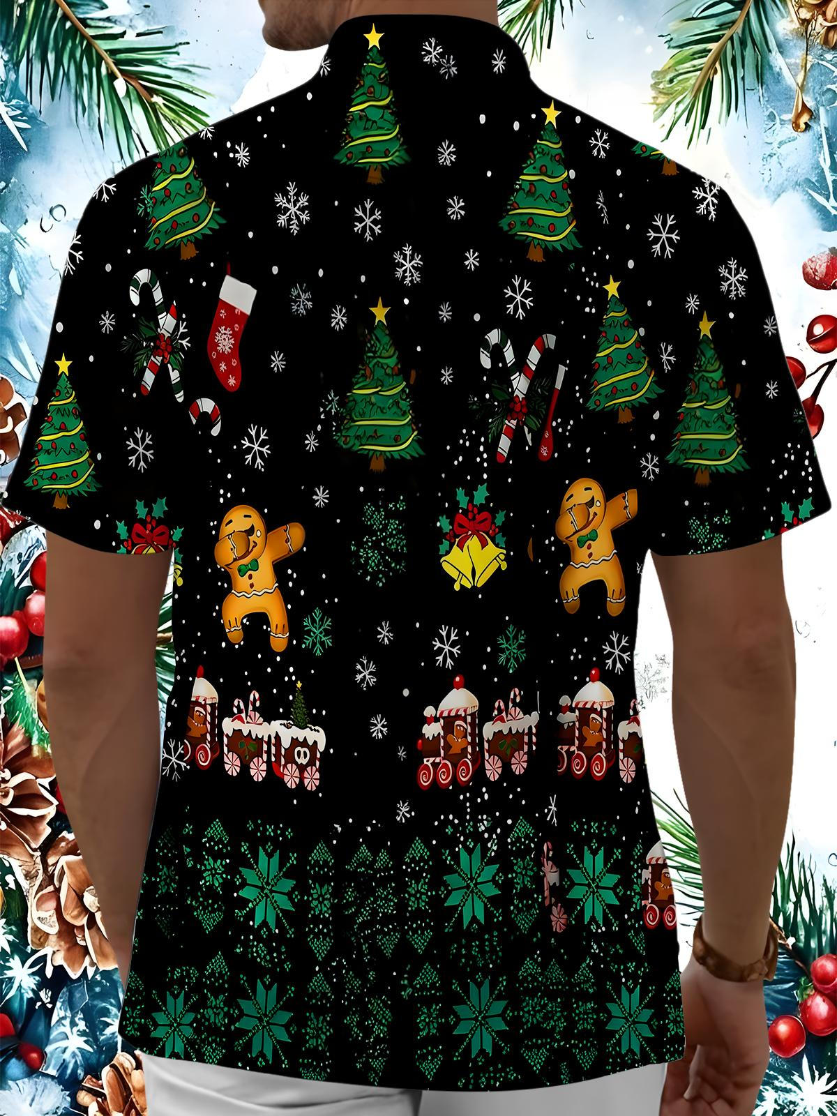 Funny Gingerbread Men Christmas Trees Snowflakes Xmas Men's Pocket Short Sleeve Shirts