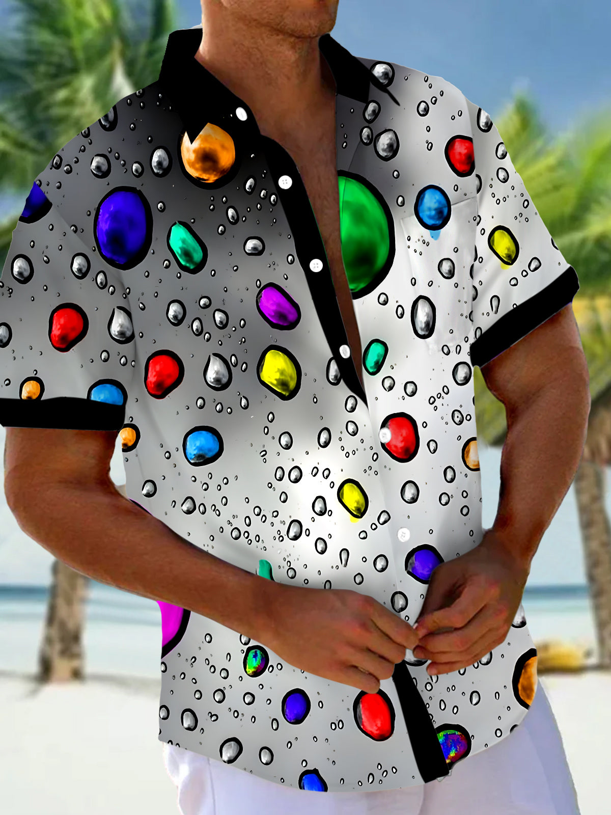 Water Drop Men's Pocket Short Sleeve Shirts