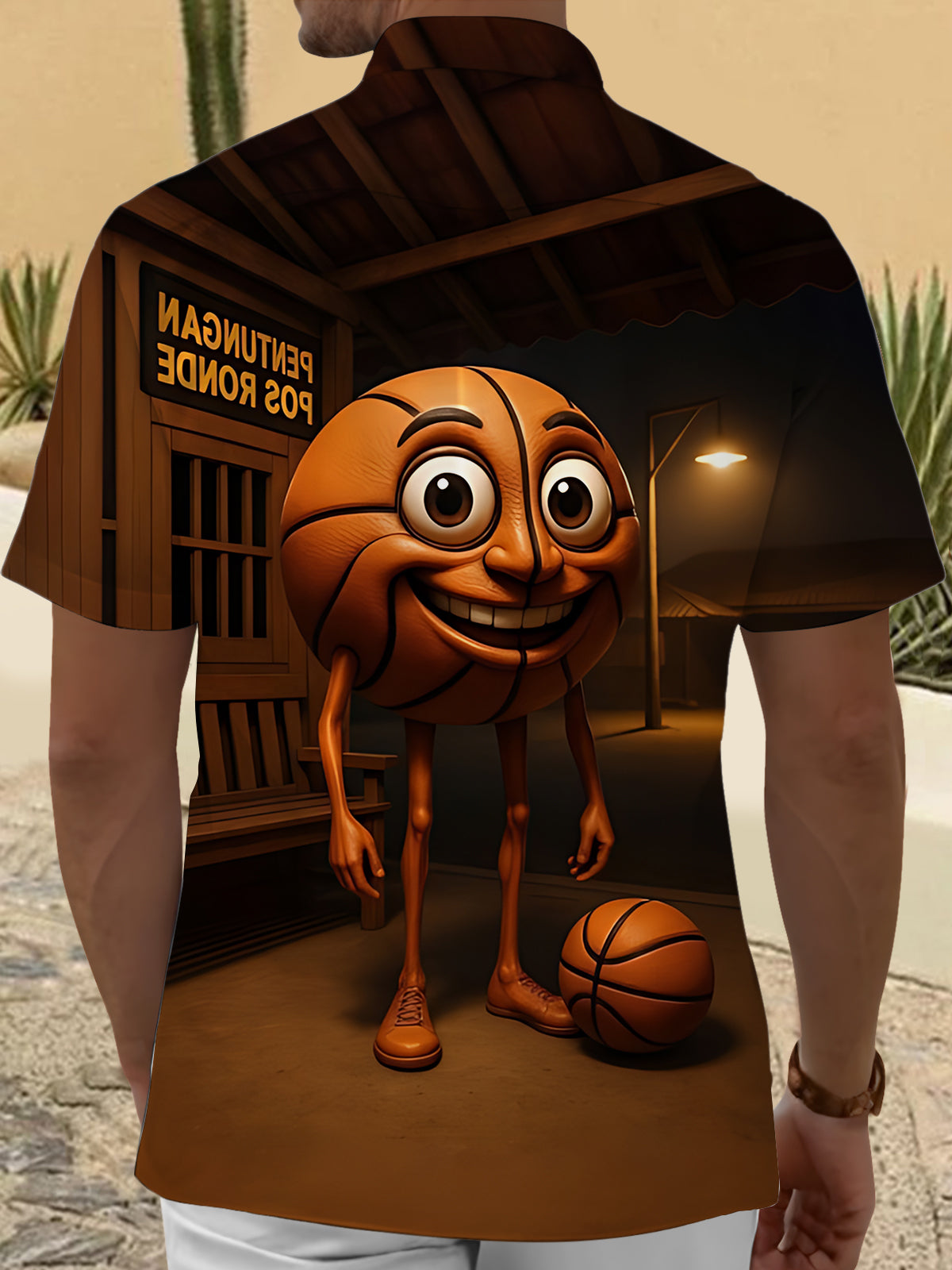 Fun Basketball Print Men's Pocket Short Sleeve Shirts