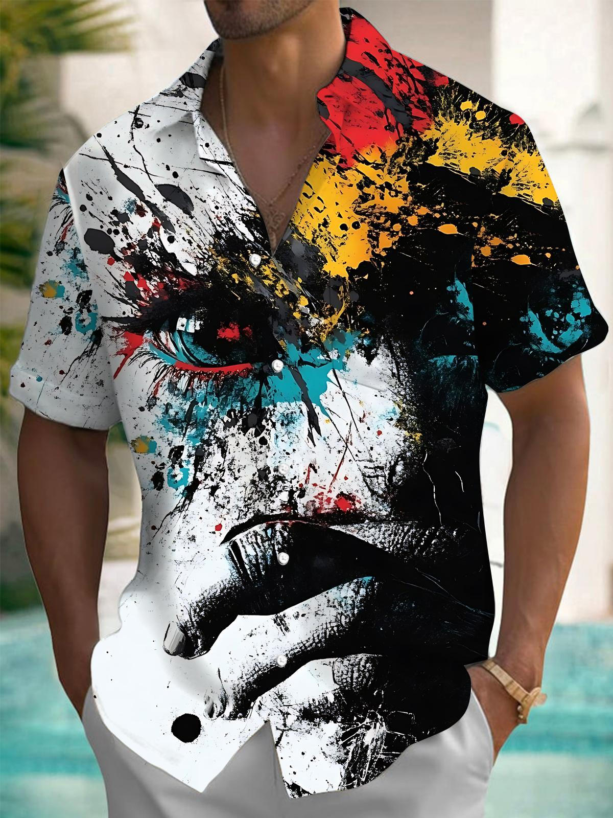 Abstract Print Men's Pocket Short Sleeve Shirts