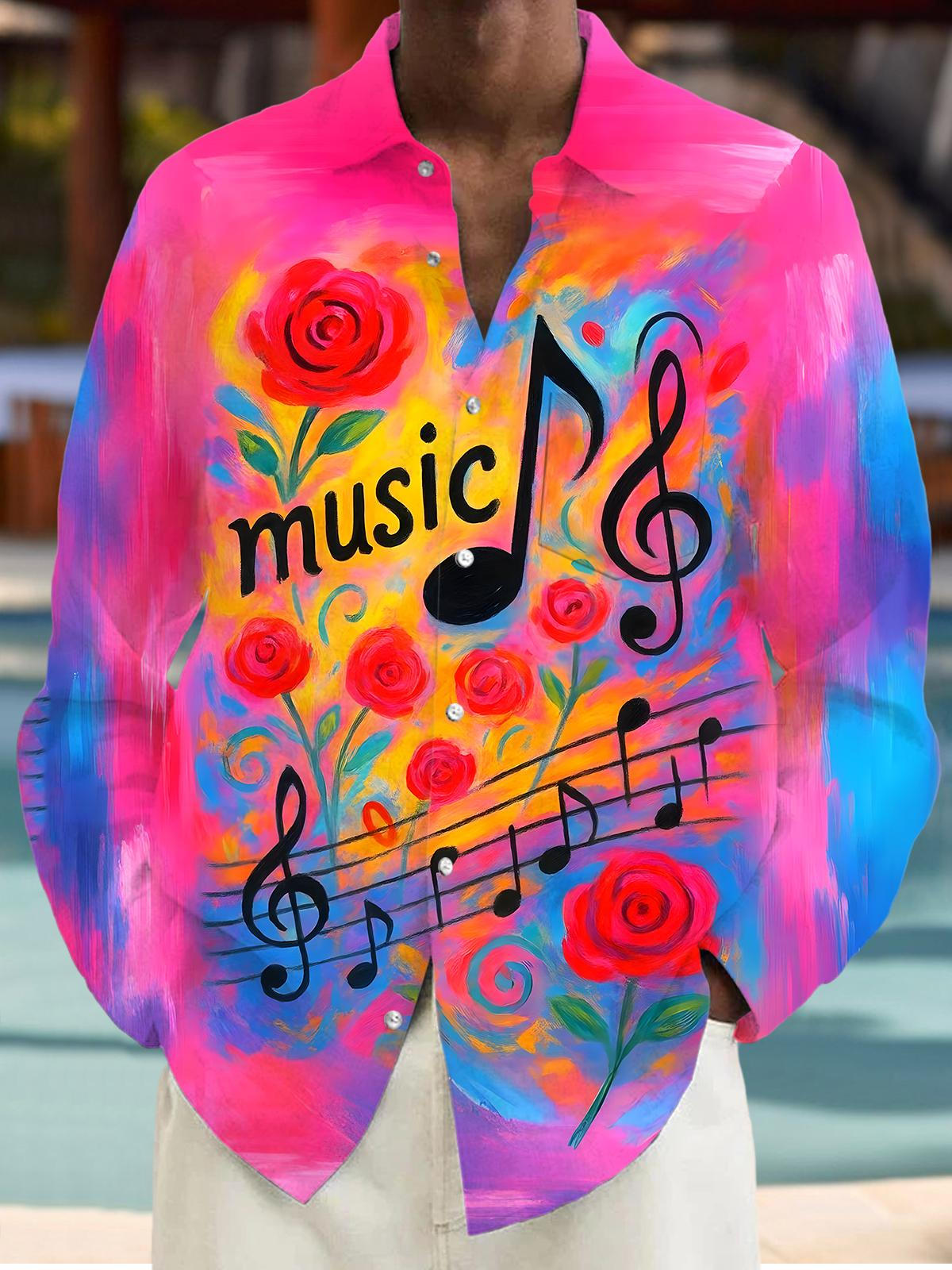 Music Men's Pocket Long Sleeve Shirts