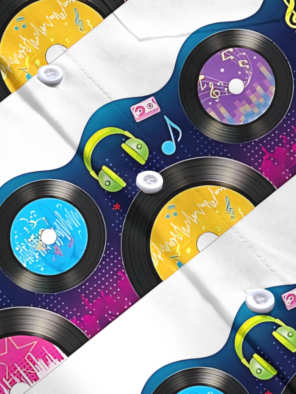 Music Record Guitar Headphones Print Men's Pocket Long Sleeve Shirts