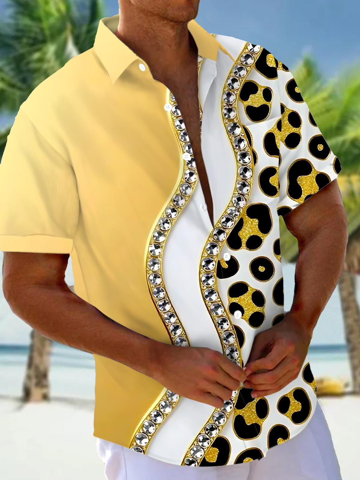 Leopard Print Art Print Men's Pocket Short Sleeve Shirts