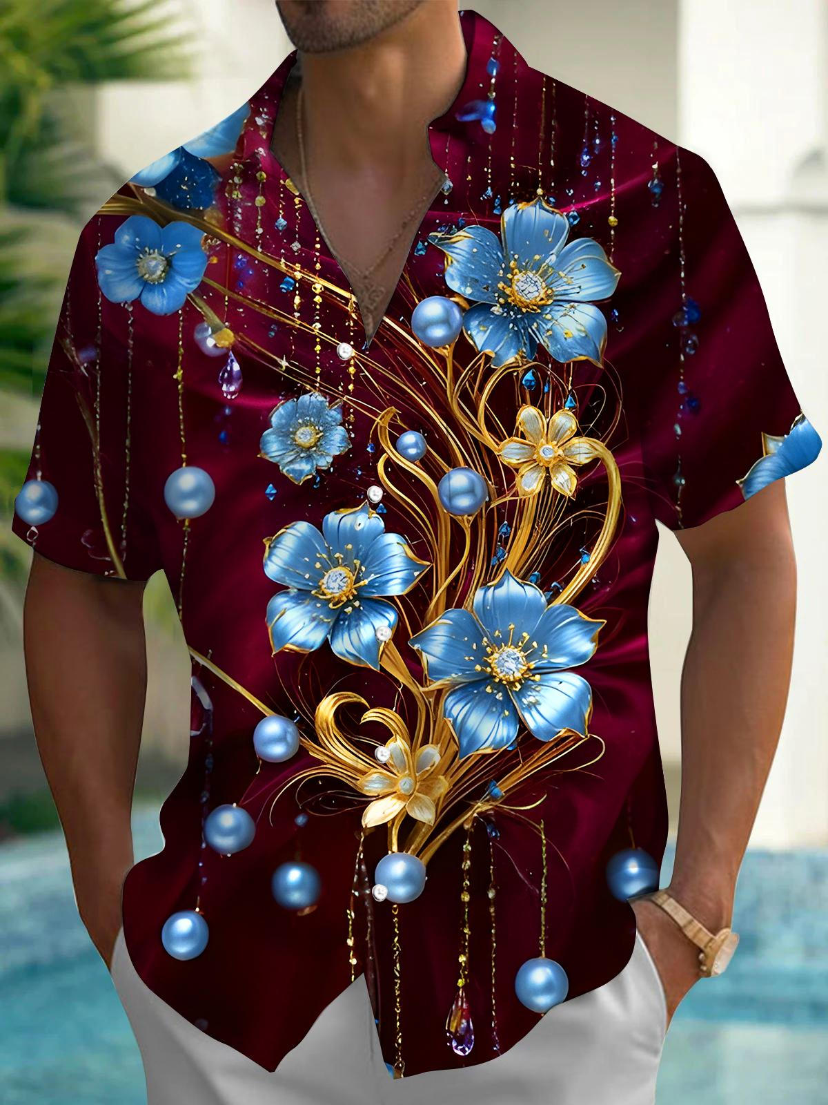 Art Floral Men's Pocket Short Sleeve Shirts