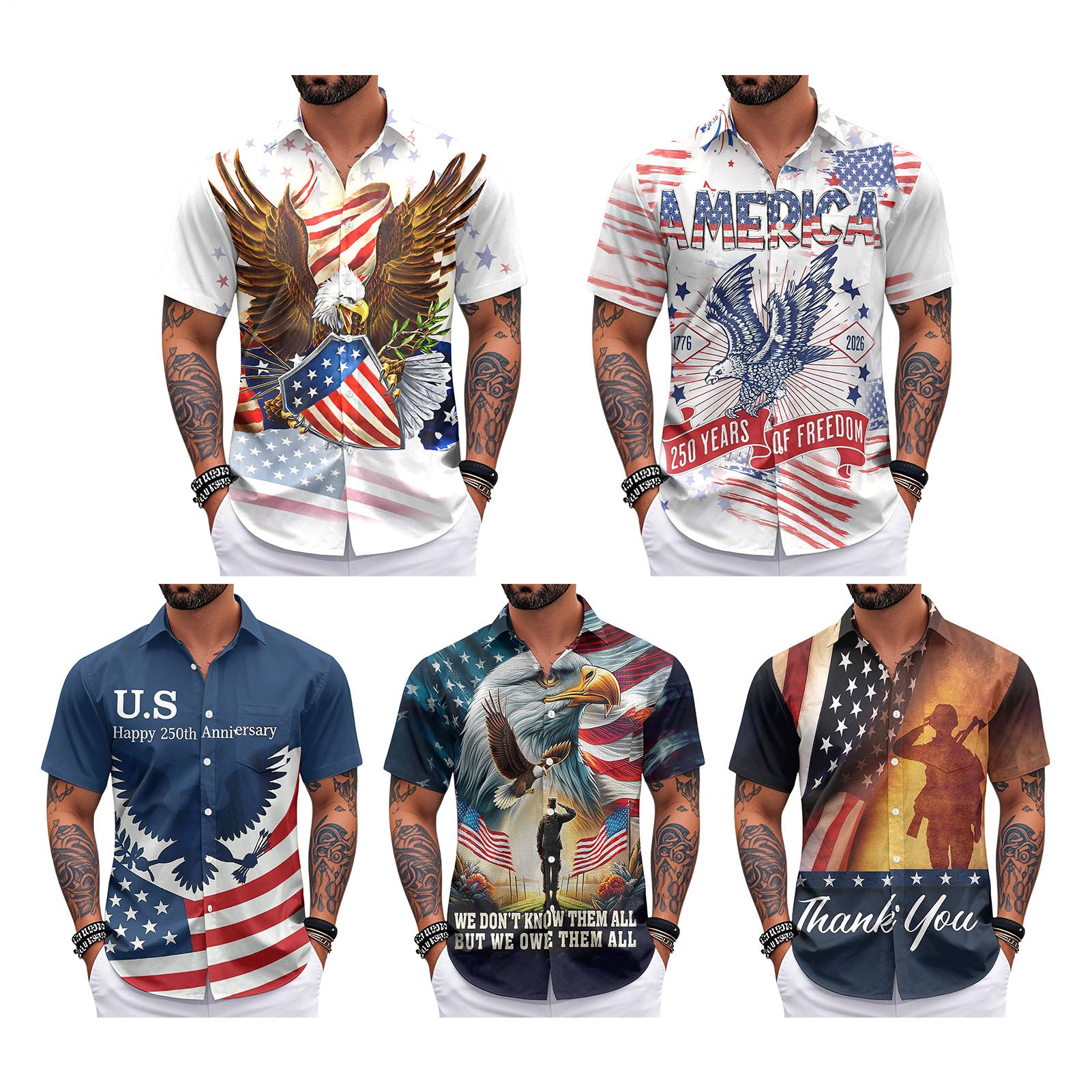 Patriotic Hawaiian Shirts for Men 250 Years Eagle Flag Patriotic Button Up Shirt Hawaiian Outfit for Parade sweetie
