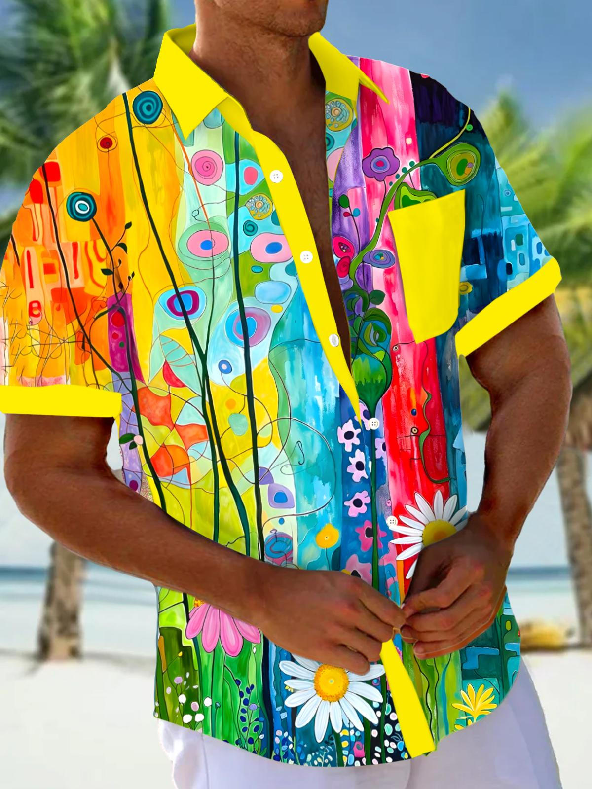 Floral Men's Pocket Short Sleeve Shirts