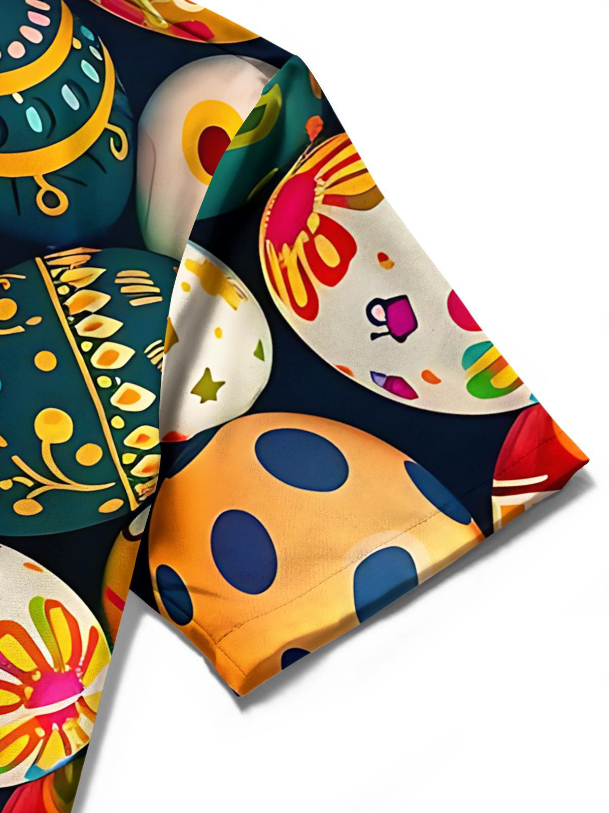 Easter Egg Print Men's Pocket Short Sleeve Shirts