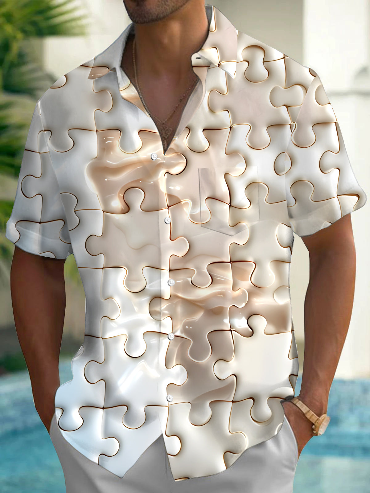 Saw Puzzle Men's Pocket Short Sleeve Shirts