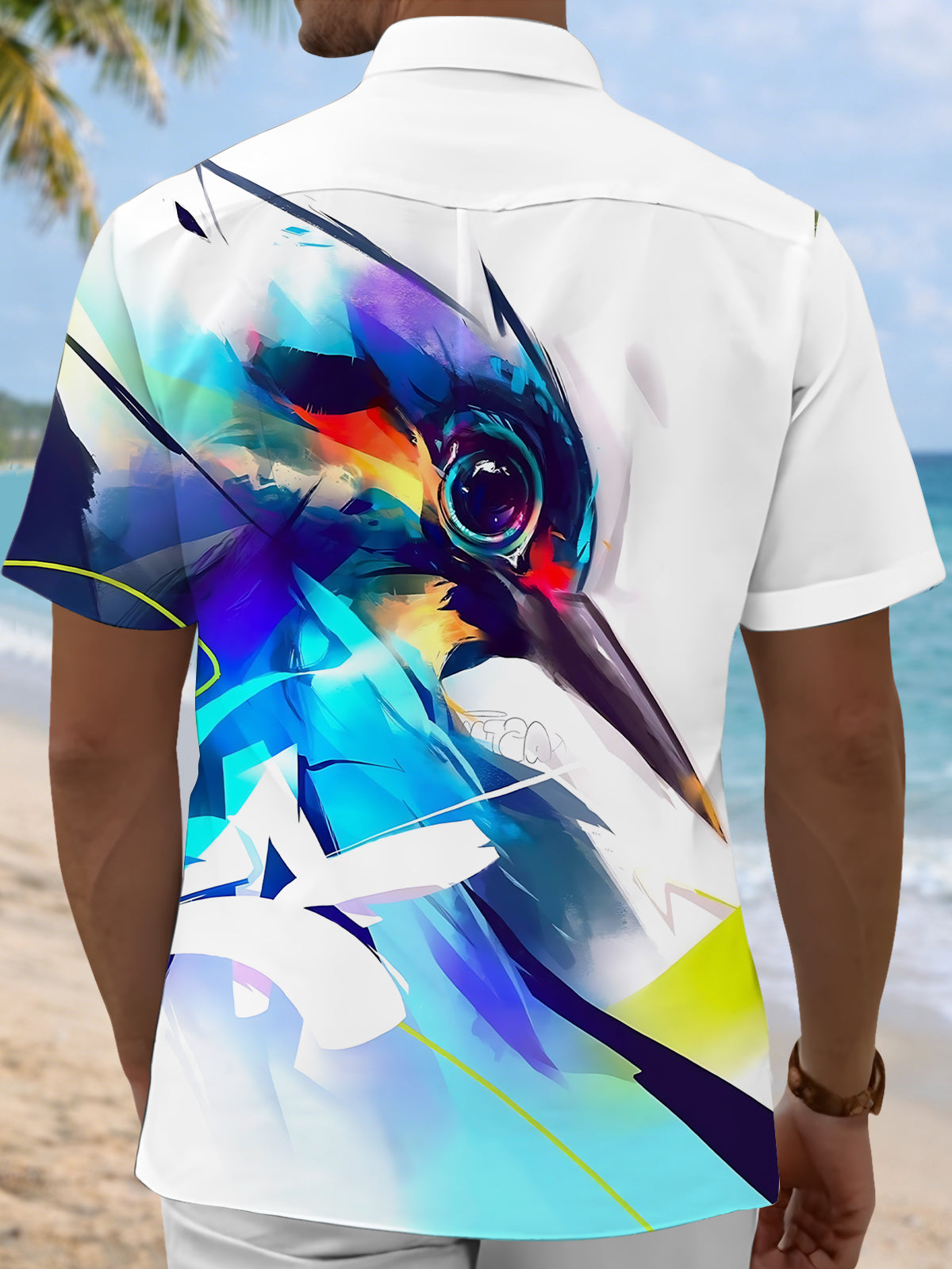 Bird Print Men's Pocket Short Sleeve Shirts