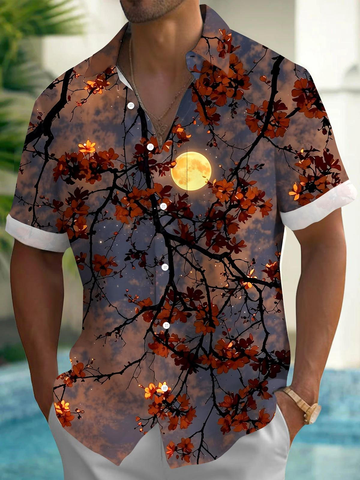 Moon Men's Pocket Short Sleeve Shirts