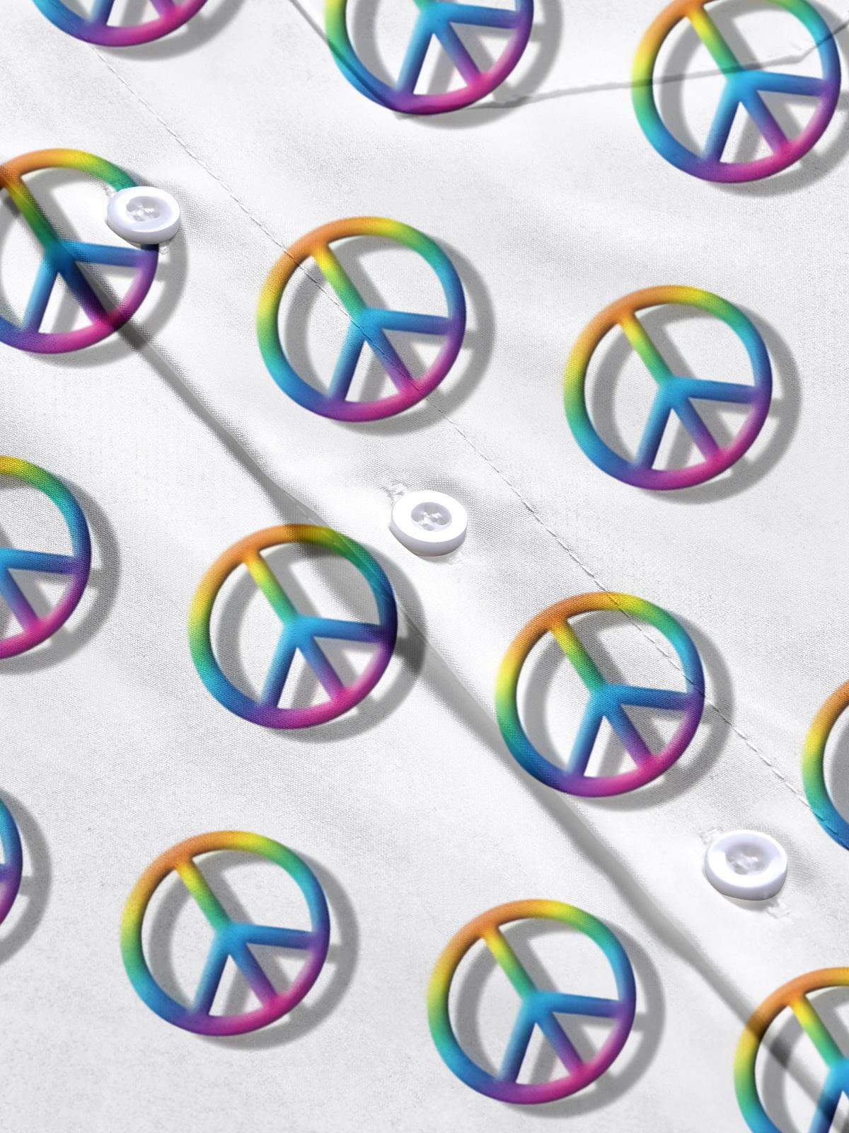 Peace Sign Print Men's Pocket Short Sleeve Shirts