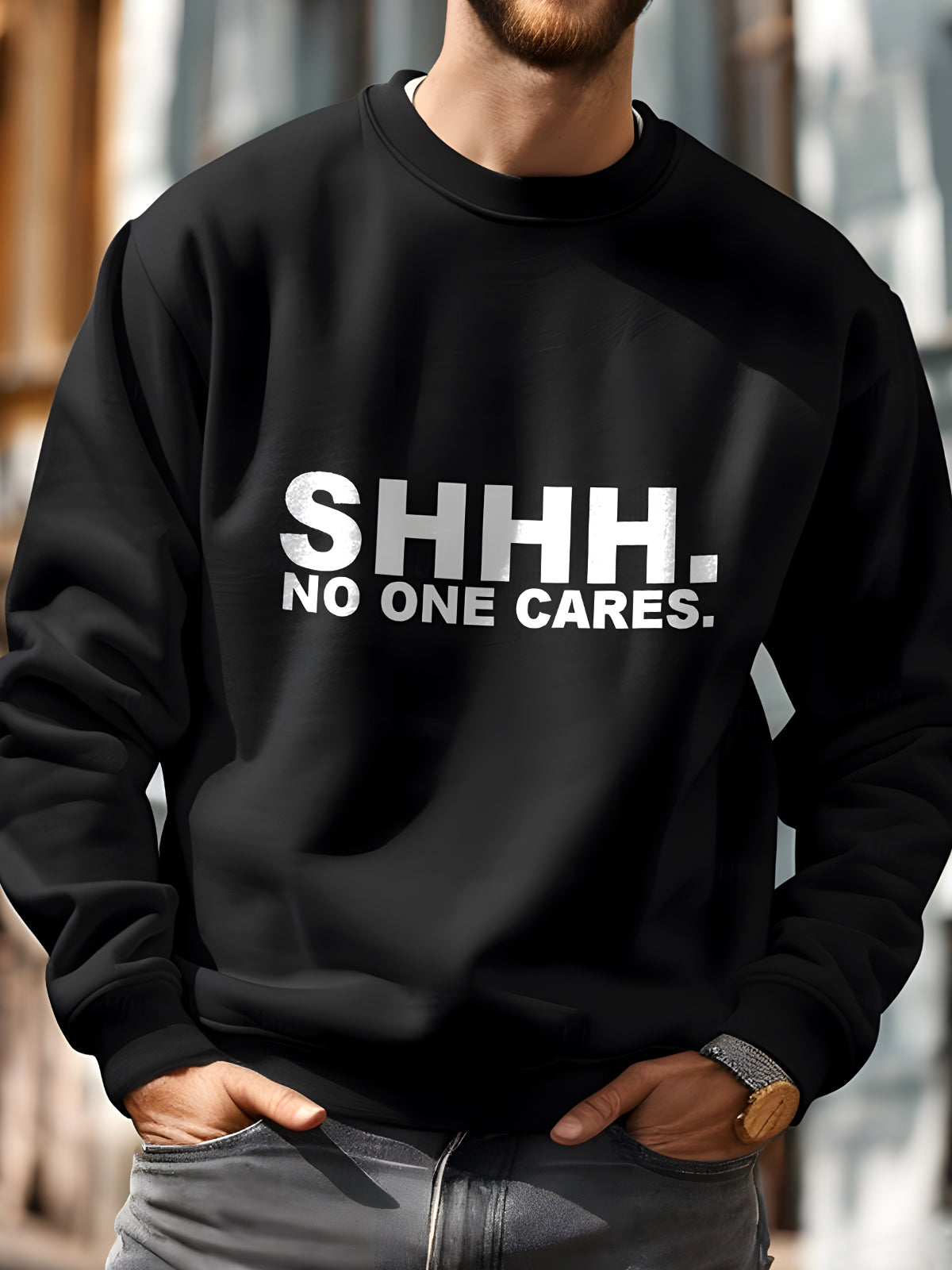 Funny Word Men's Print Round Neck Long Sleeve Sweatshirt