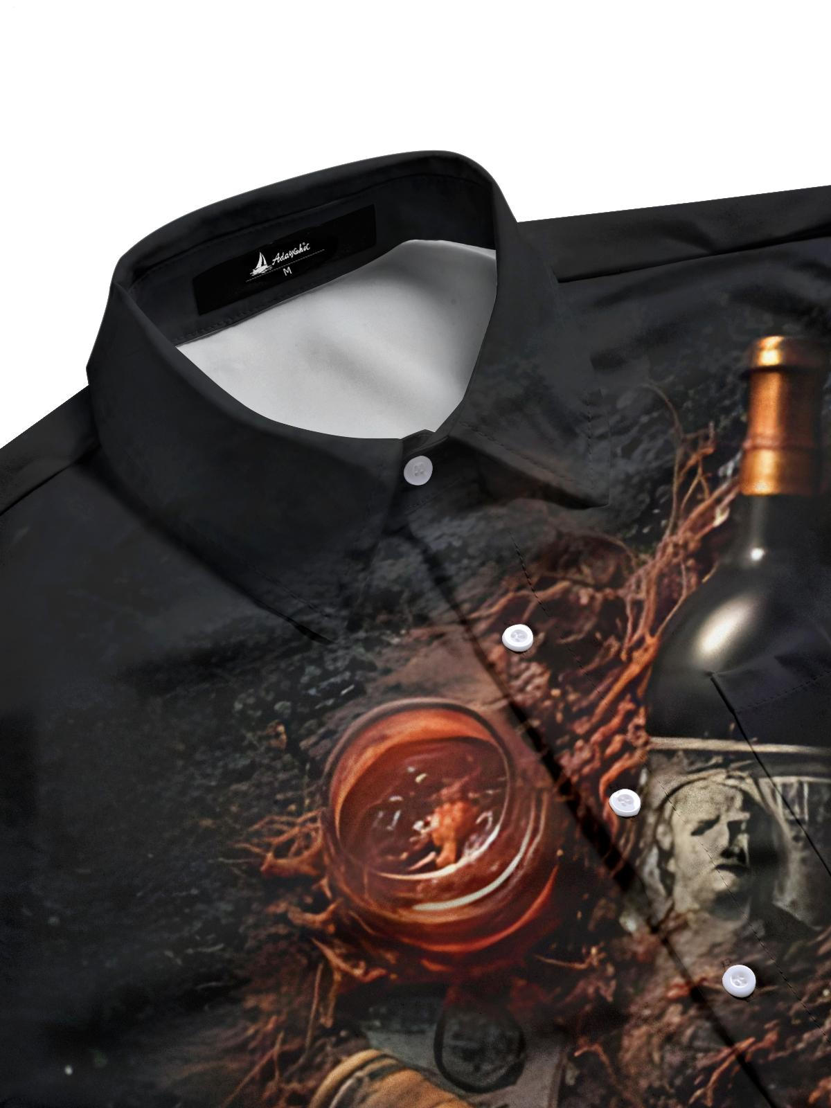 Red Wine Dollar Print Men's Pocket Short Sleeve Shirts