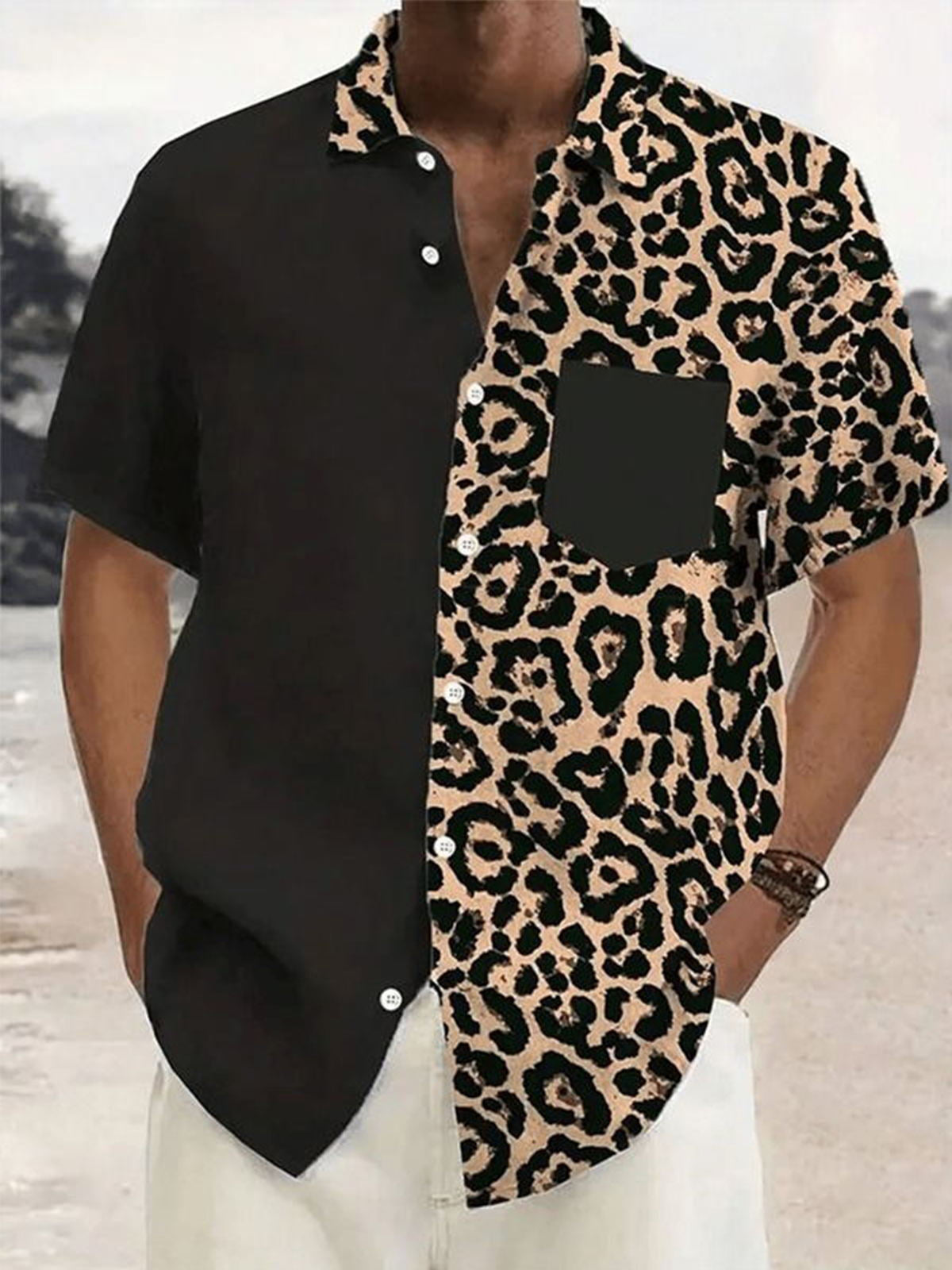 Leopard Print Men's Pocket Short Sleeve Shirts