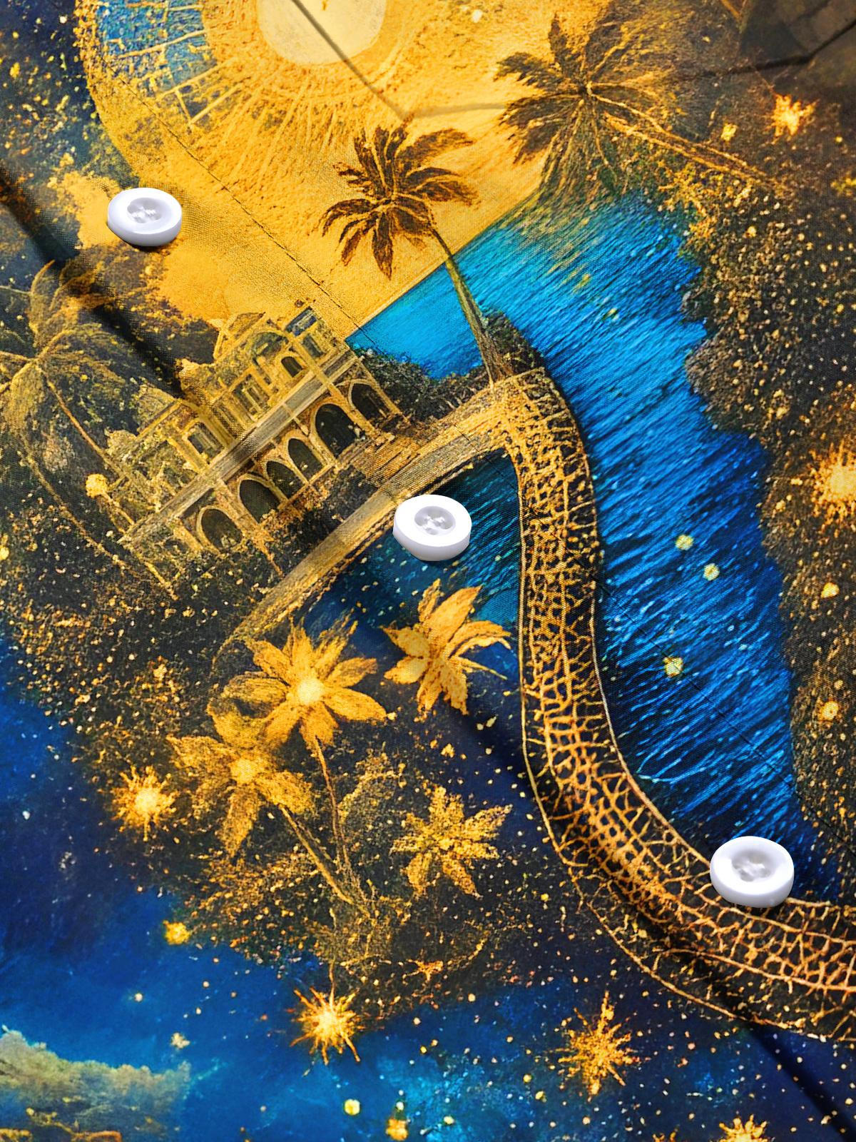 Art Gilded Coconut Tree Men's Pocket Short Sleeve Shirts