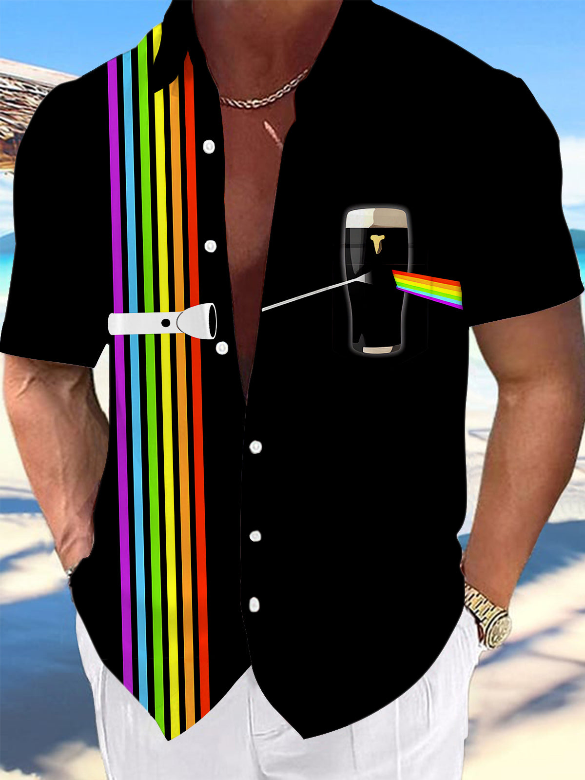 Stripes Beer Men's Pocket Short Sleeve Shirts